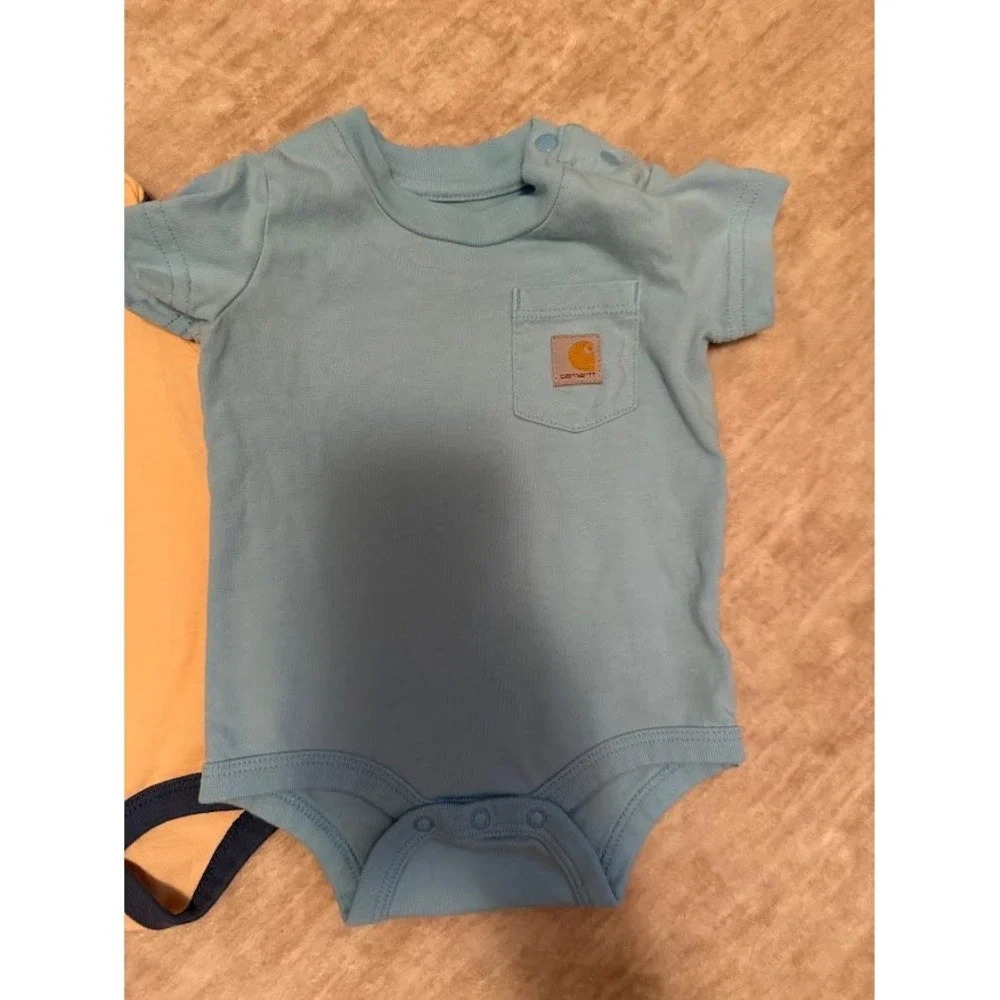 Carhartt Baby Boys 3M Bodysuit Set Blue Pocket Peach Fishing Lure 2 Pack
